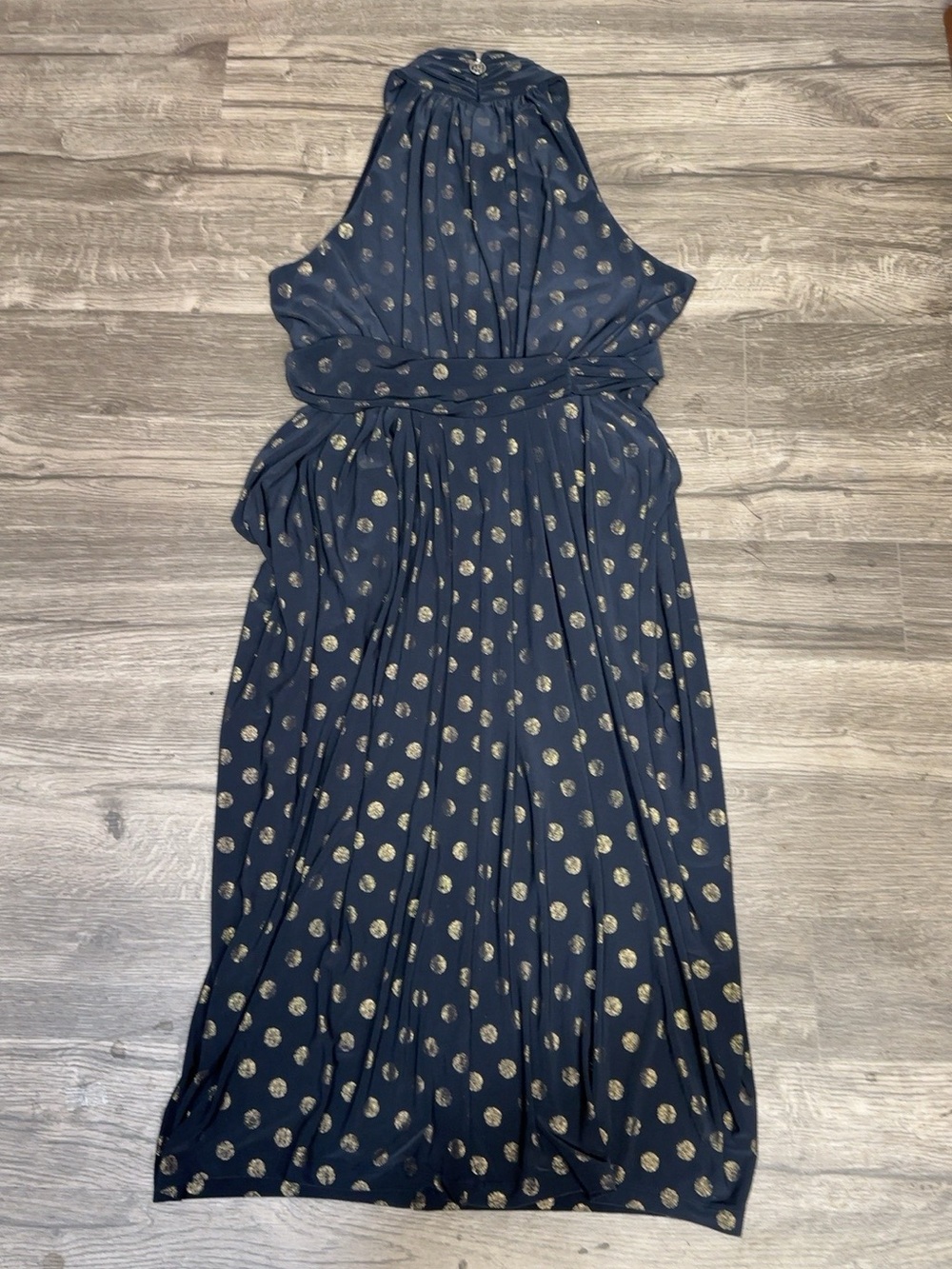 Tommy Hilfiger Navy Gold Metallic Polka Dot Halter Maxi Dress Size 10 - Picture 4 of 12